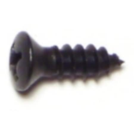 Sheet Metal Screw, #8 X 1/2 In, Black Steel Oval Head Phillips Drive, 25 PK